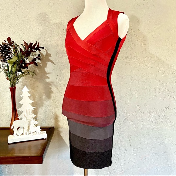 NWOT Herve Leger Amee Red Ombre Mini Dress, XS - Picture 3 of 16